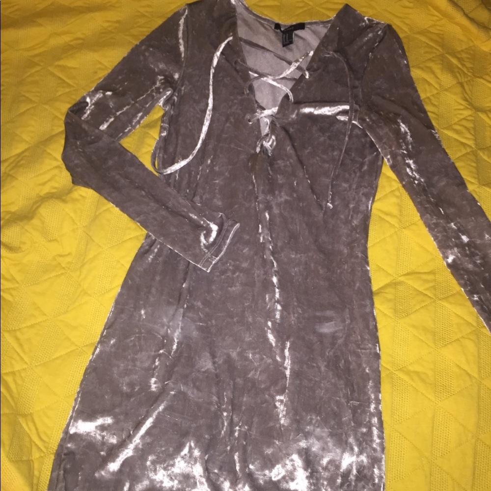 Gray crushed velvet dress
